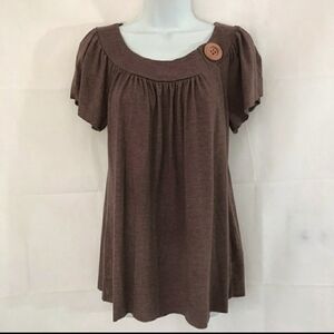 Matty M Short Sleeve Top Blouse Button Collar Women's S Small Brown Flowy EUC
